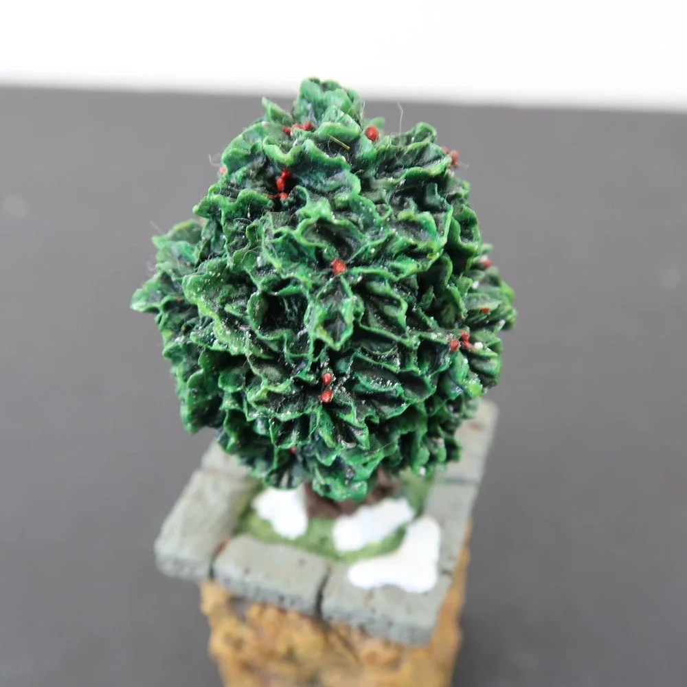 Department 56 Village Stone Corner Posts with Holly Trees‎ Retired